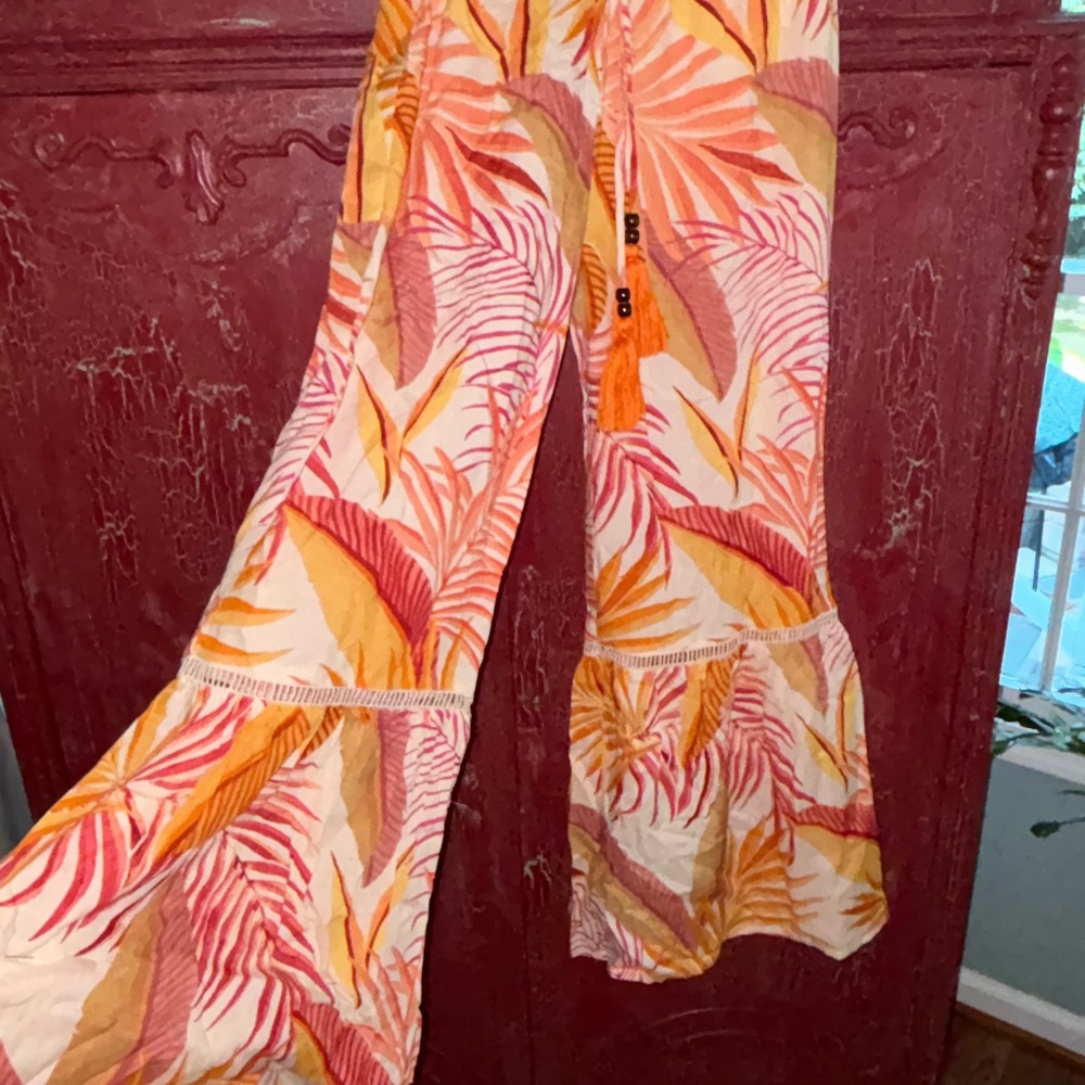 Vibrant Tropical Leaf Flare Pants